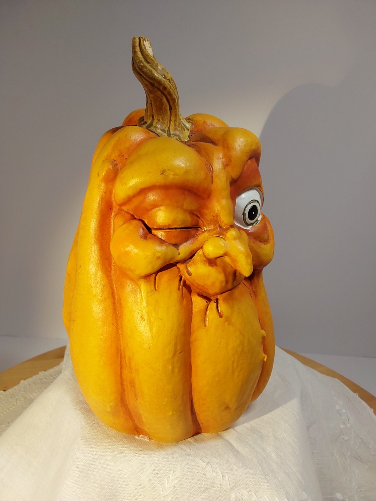 Anthropomorphic Ugly Funny Old Man Face Pumpkin, Warts,Wrinkles,Hook Nose 7.5″