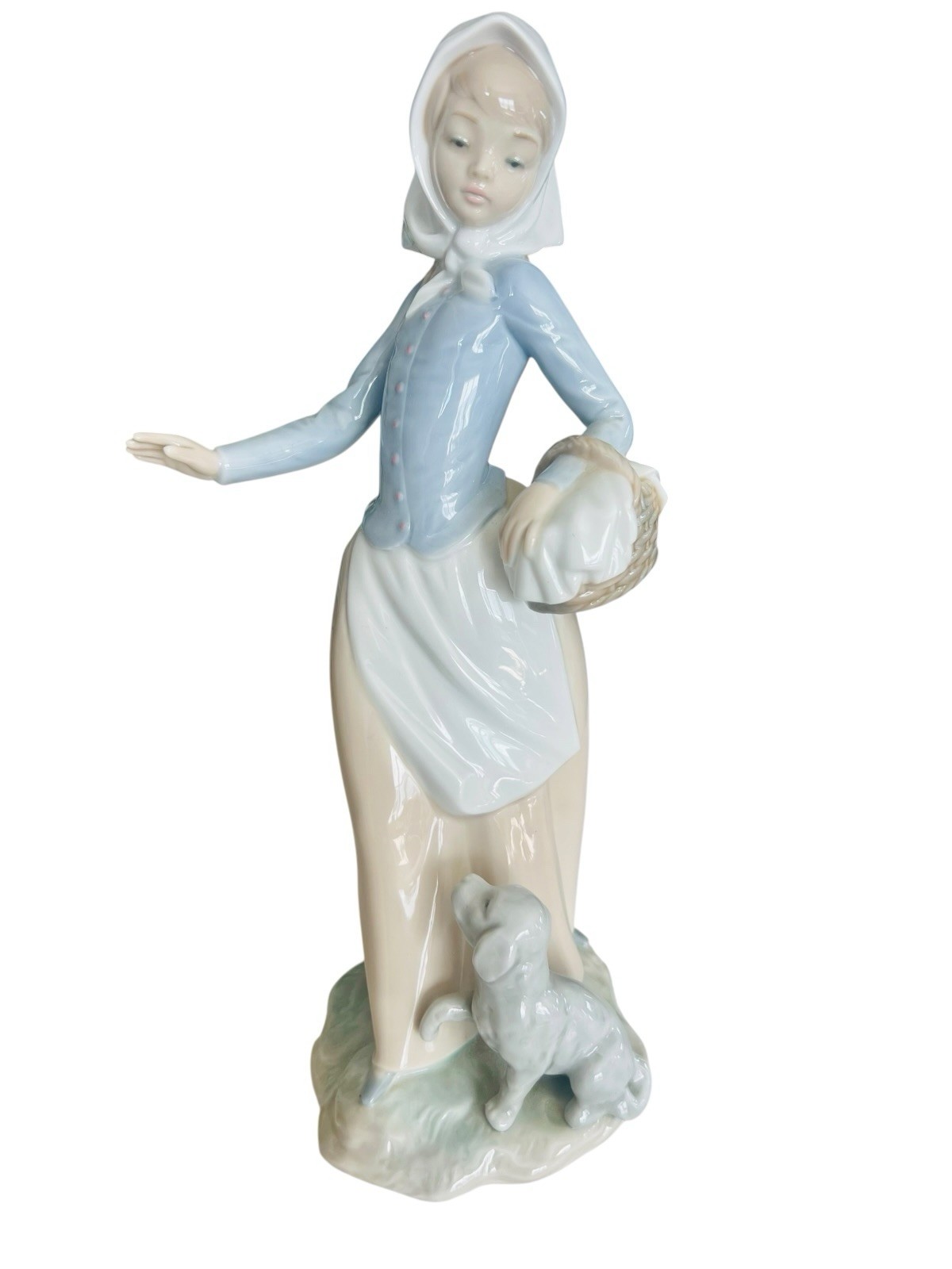 NAO by Lladro The Picnic Girl with Puppy Porcelain Figurine Hand Made Spain 10”