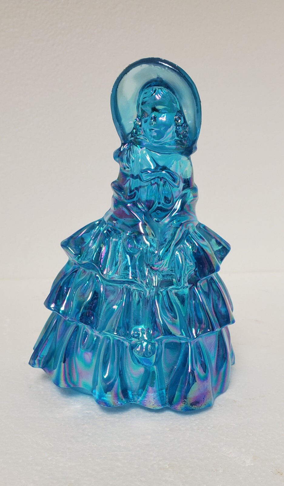 Vintage Fenton Style Blue Iridescent Glass Southern Bell Girl Figurine