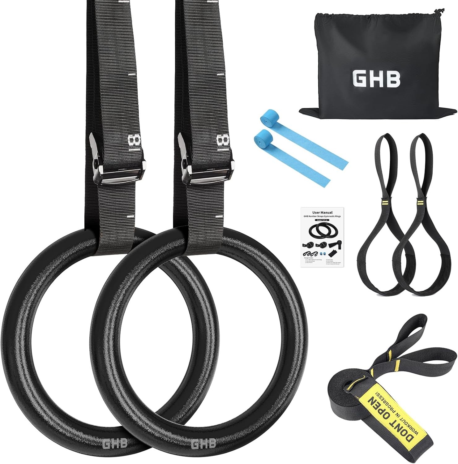 GHB Gymnastic Rings Gym Rings 1.1″ Olympic Rings Adjustable Straps Pull Up Rings
