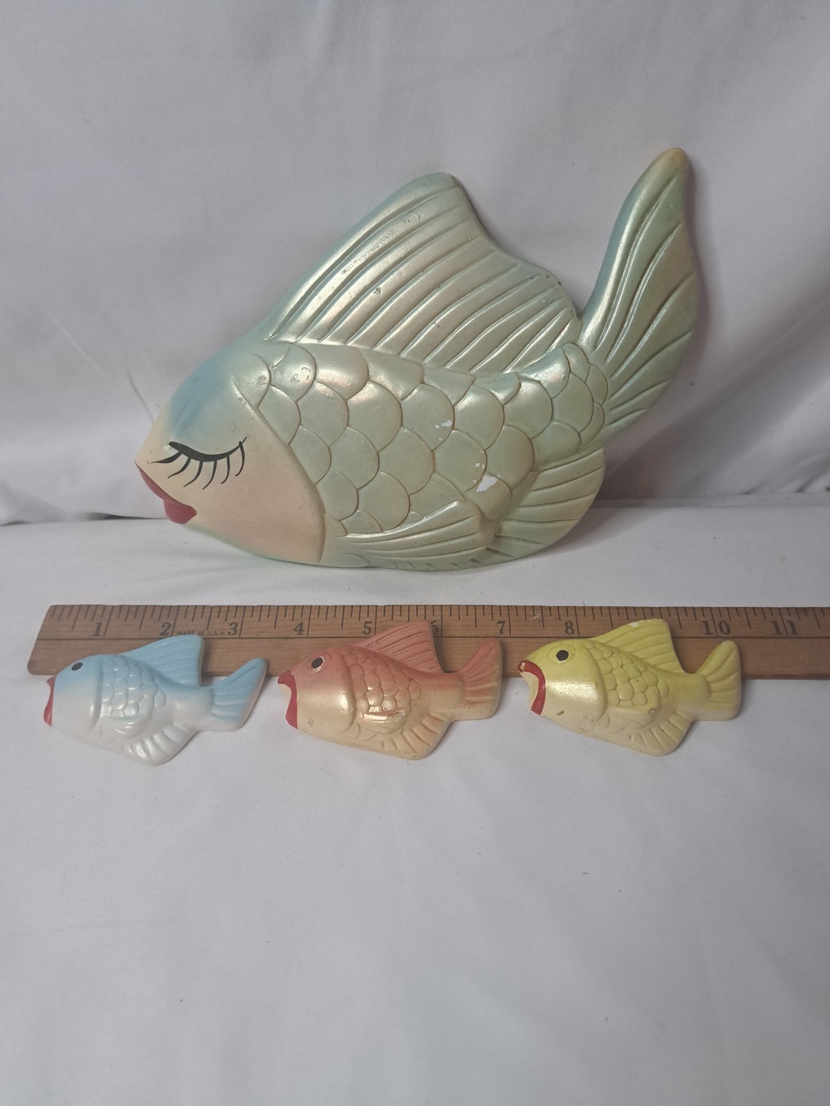 Vtg Miller Studio Chalkware Fish Hanging Wall Décor 4 Pcs-Wear & Chips-*READ*