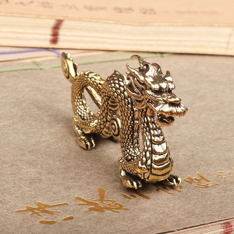 3.7 Solid Brass Vintage China Dragon Auspicious Statue Home Lucky Ornament Gift