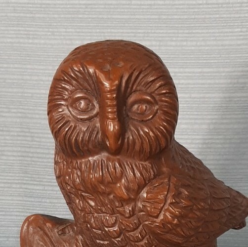 VTG 1987 Red Mill Owl Crushed Pecan Shell Carved Figurine 4 inches tall