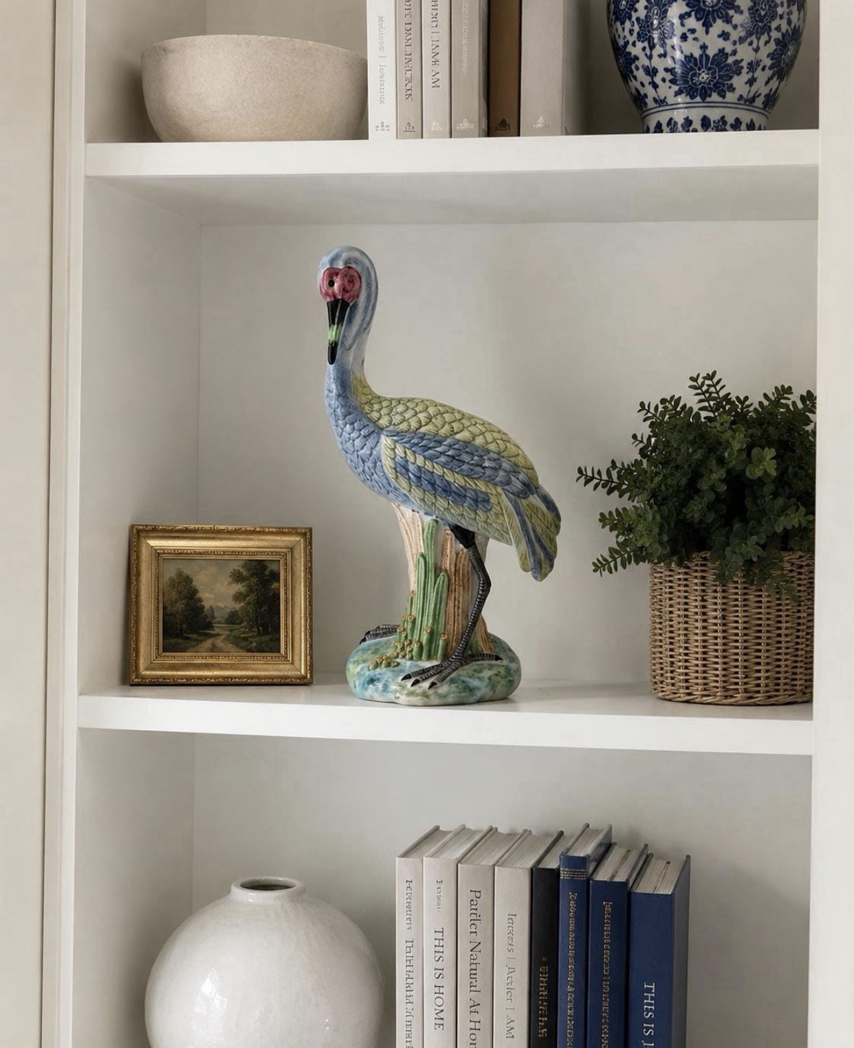 Chelsea House Italian Porcelain large Crane Statue | Coastal Heron Decor