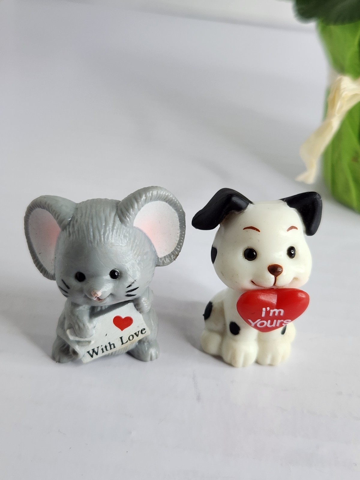 Russ Berrie Puppy I’m Yours & Mouse With Love Miniature Figurines 1.5”