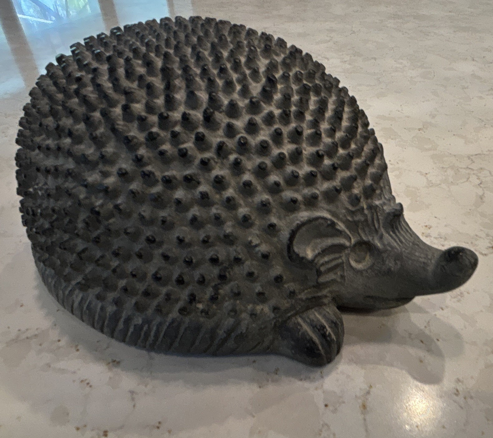 Gray Hedgehog plaster Figurine Matte Finish Small 6.0 in Long, 3 in High