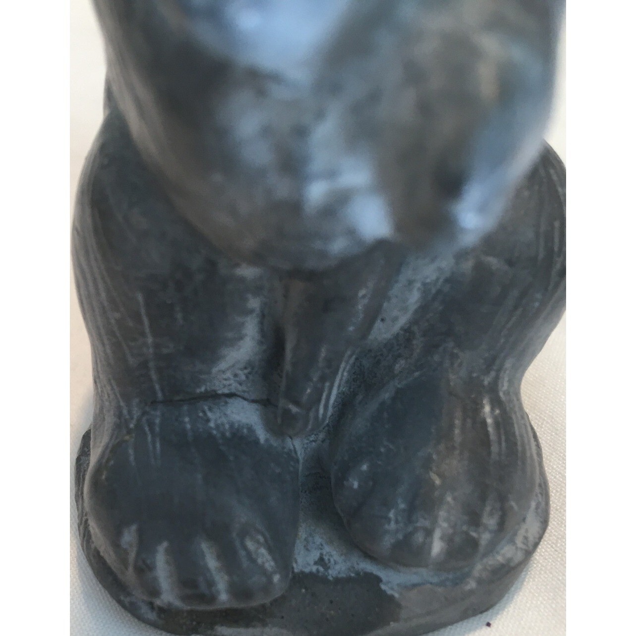 Grey Black Stone Bear Fish Figurine Knick Knack Forest Animal Nature Fishing