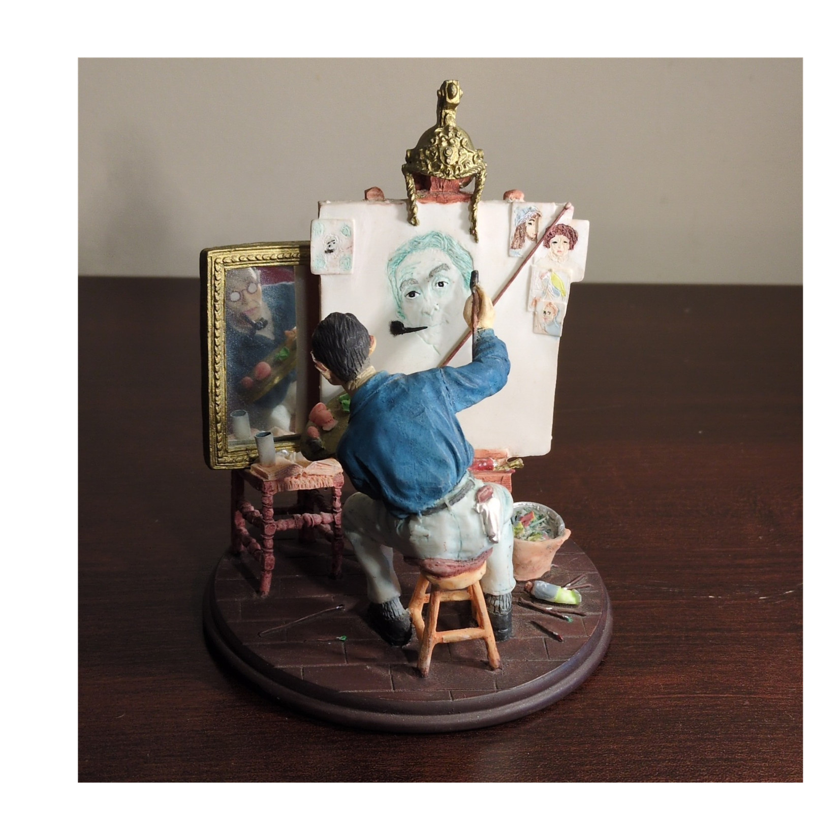 Dave Grossman Norman Rockwell Triple Self-Portrait Resin Figurine 1999