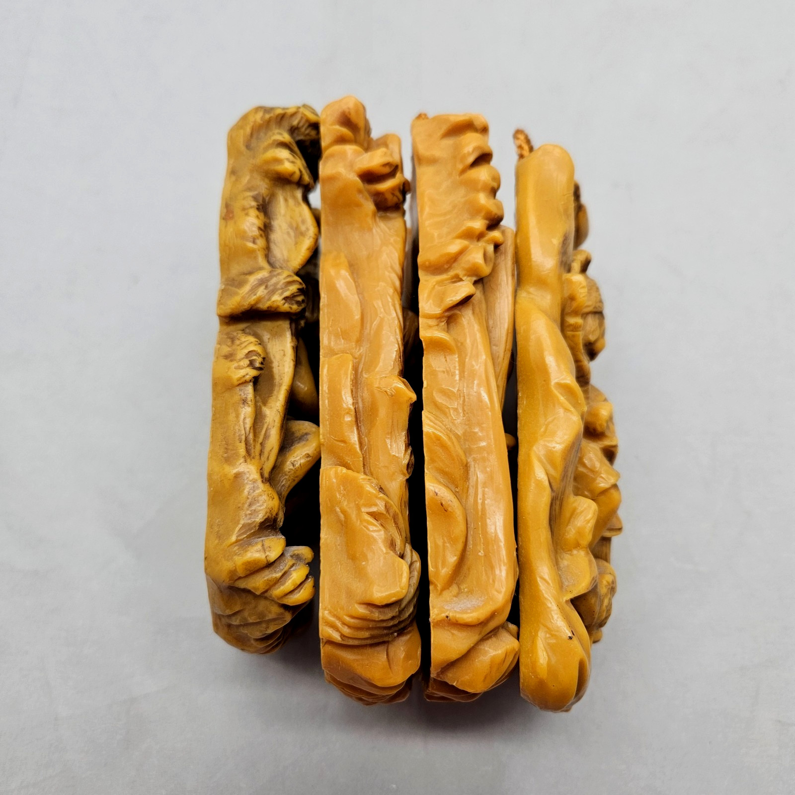 4 Vtg German Wax Relief Wall Decoration Boy & Girl Portraying Four Seasons Brown