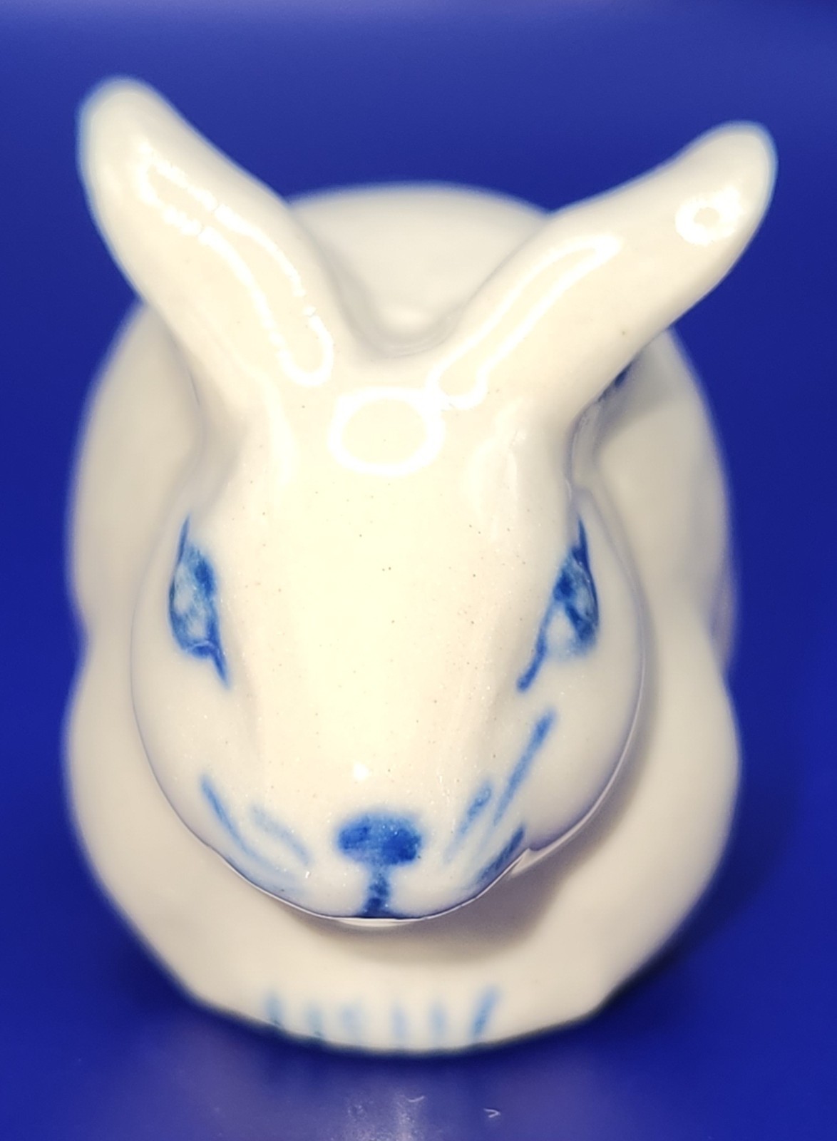 Miniature Porcelian Blue and White Delft-style Bunny Figurine