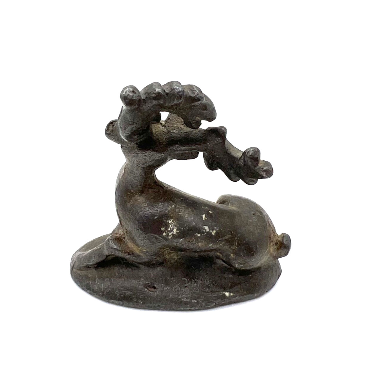 Vintage Cast Iron Reclining Deer Figurine Antique Metal Stag Paperweight
