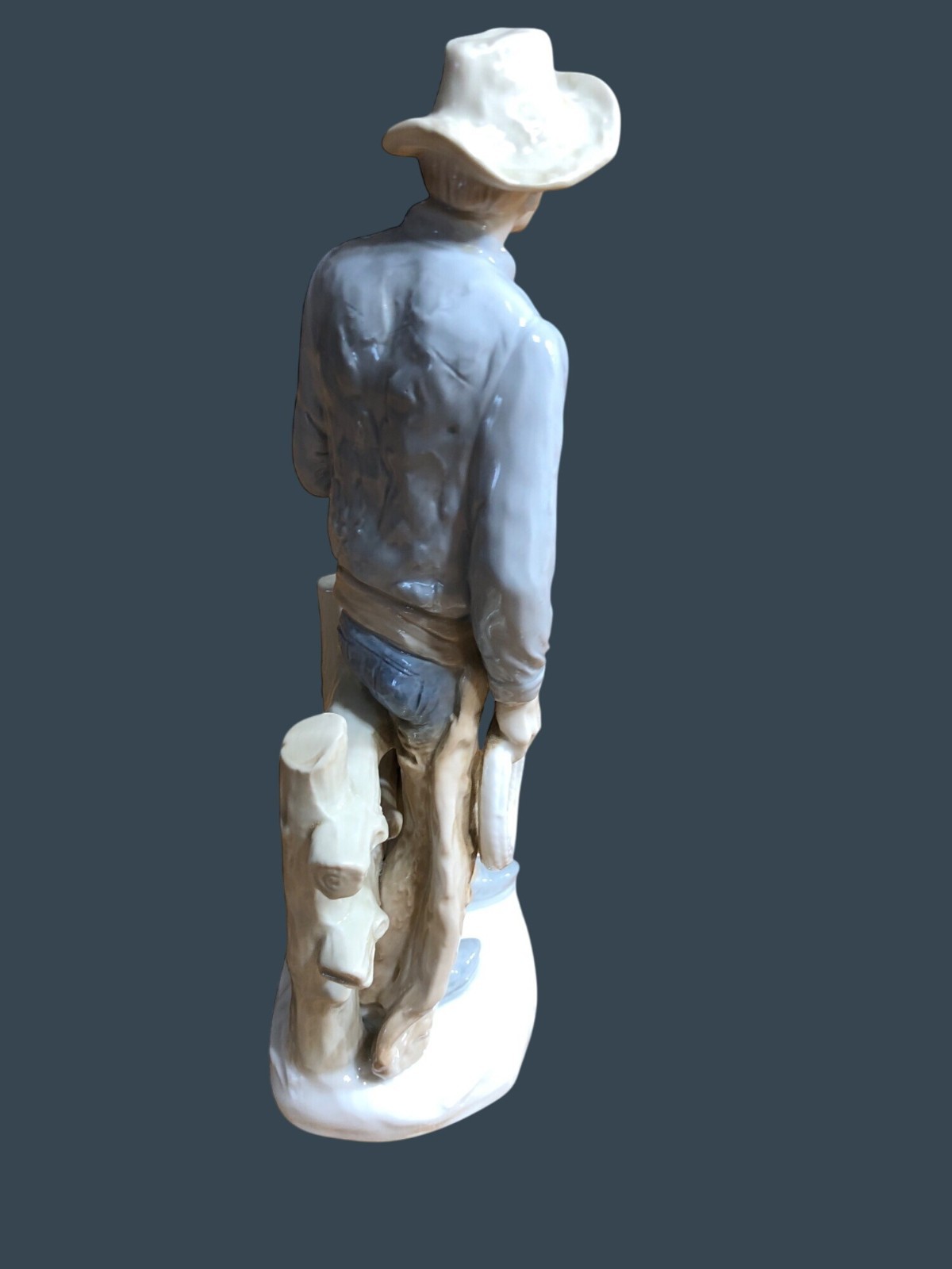 Porcelain Figurine Cowboy Sculpture Hat Cigar Rope Japan Western Rodeo Blue
