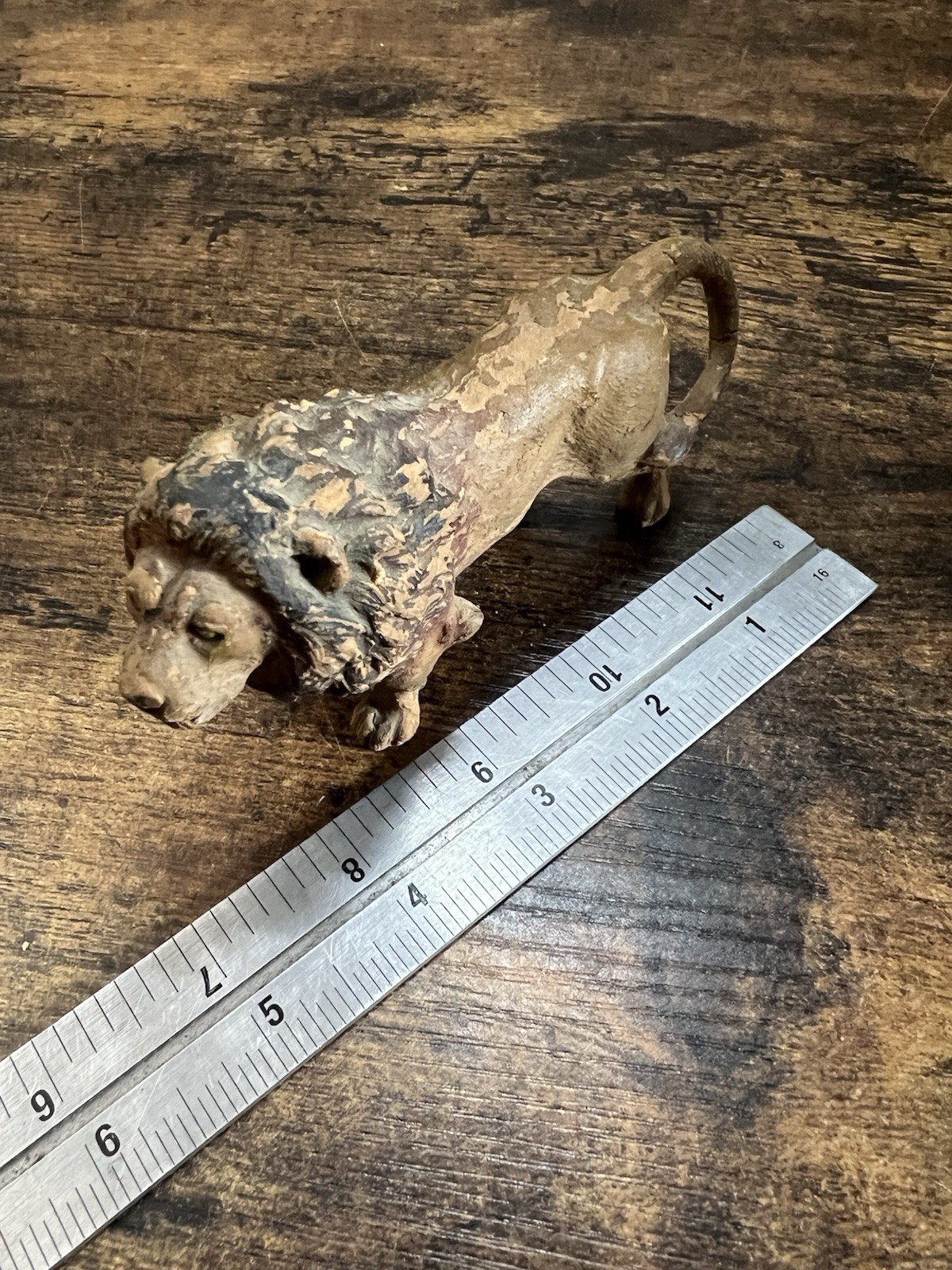 Vintage Hand Carved Wood Lion Figurine Hand Painted Folk Art 3 Inch