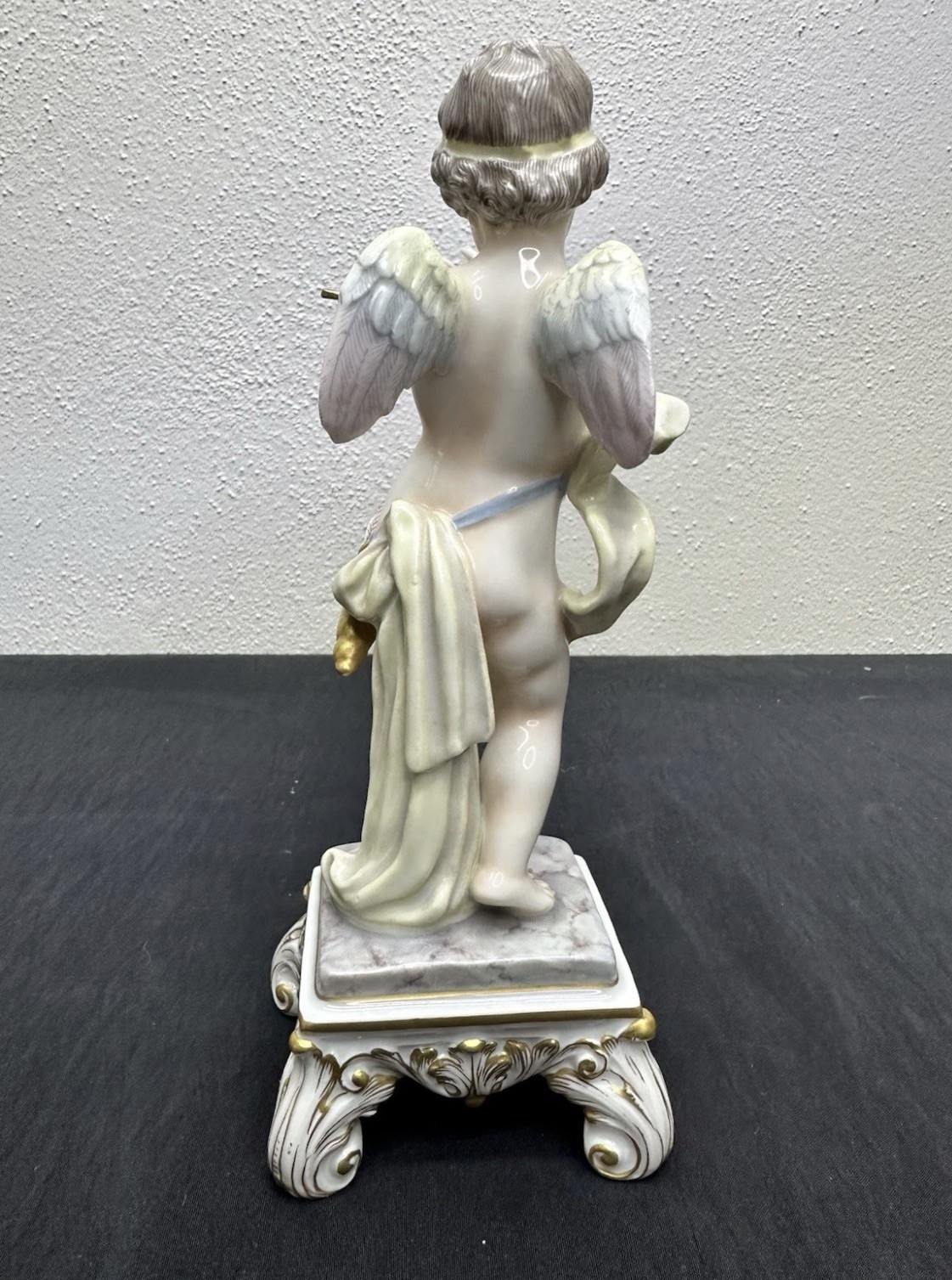 ⚡️Italian Porcelain Cherub on Pedestal Blue Crown N Mark Gilded Bow 7” Figure⚡️