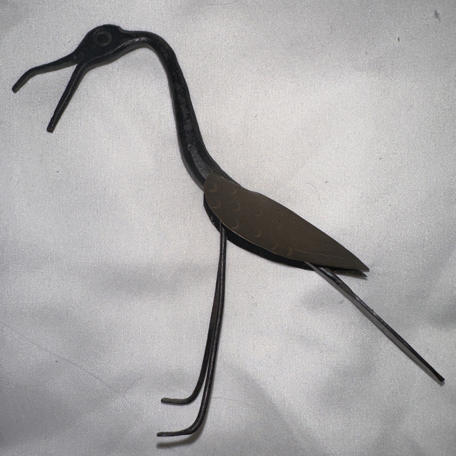 Vintage Folk Art Iron Metal Heron Egret Bird Statue Sculpture Estate Sale Find