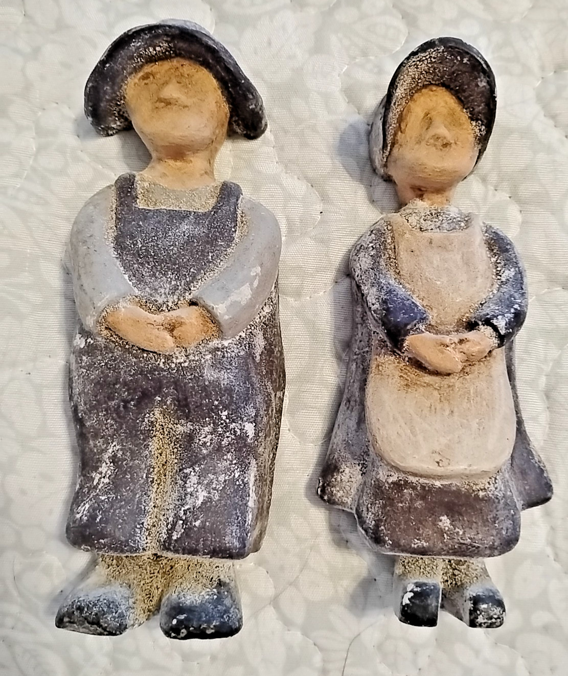 Two Decorative Handmade/Painted Figures Folk Art Wall Hangings or Standing 3″
