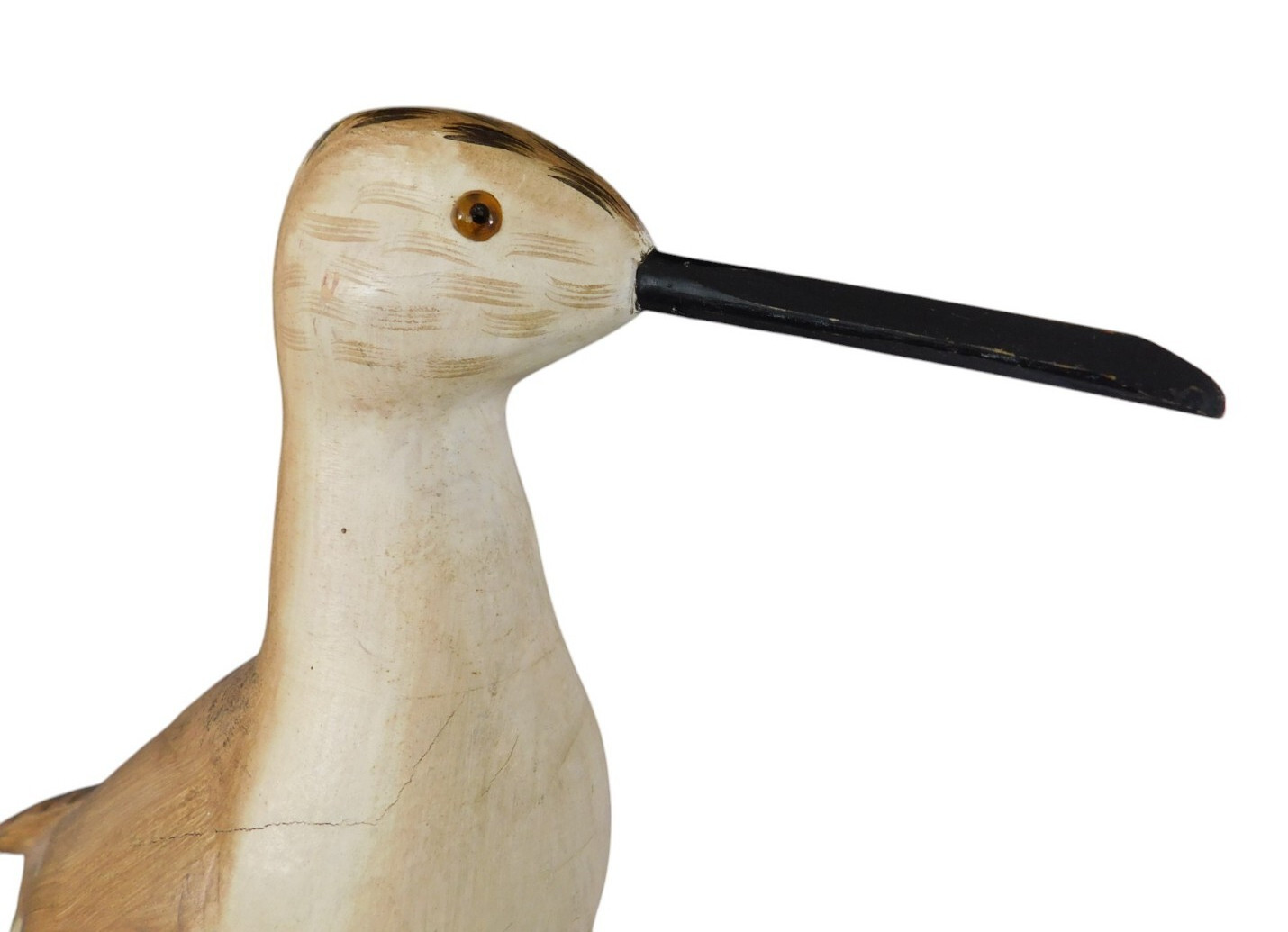 Wood Carved Sandpiper Brown Beige Standing Shore Bird Nautical Statute *AS IS*