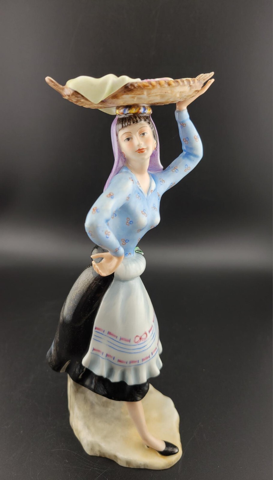Vista Alegre Porcelain Figurine Douro Litoral Lady Basket Holding Fish Portugal