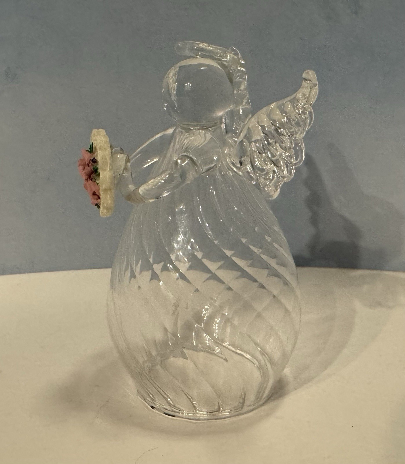 Glass Friendship Angel with Bouquet & Card, Pink Flowers (Original Box Included)