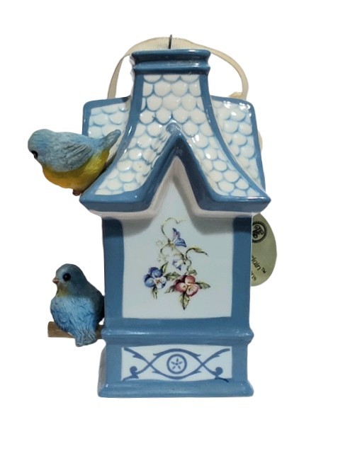 Bradford Editions 2 Heirloom Porcelain Bird Houses w Labels