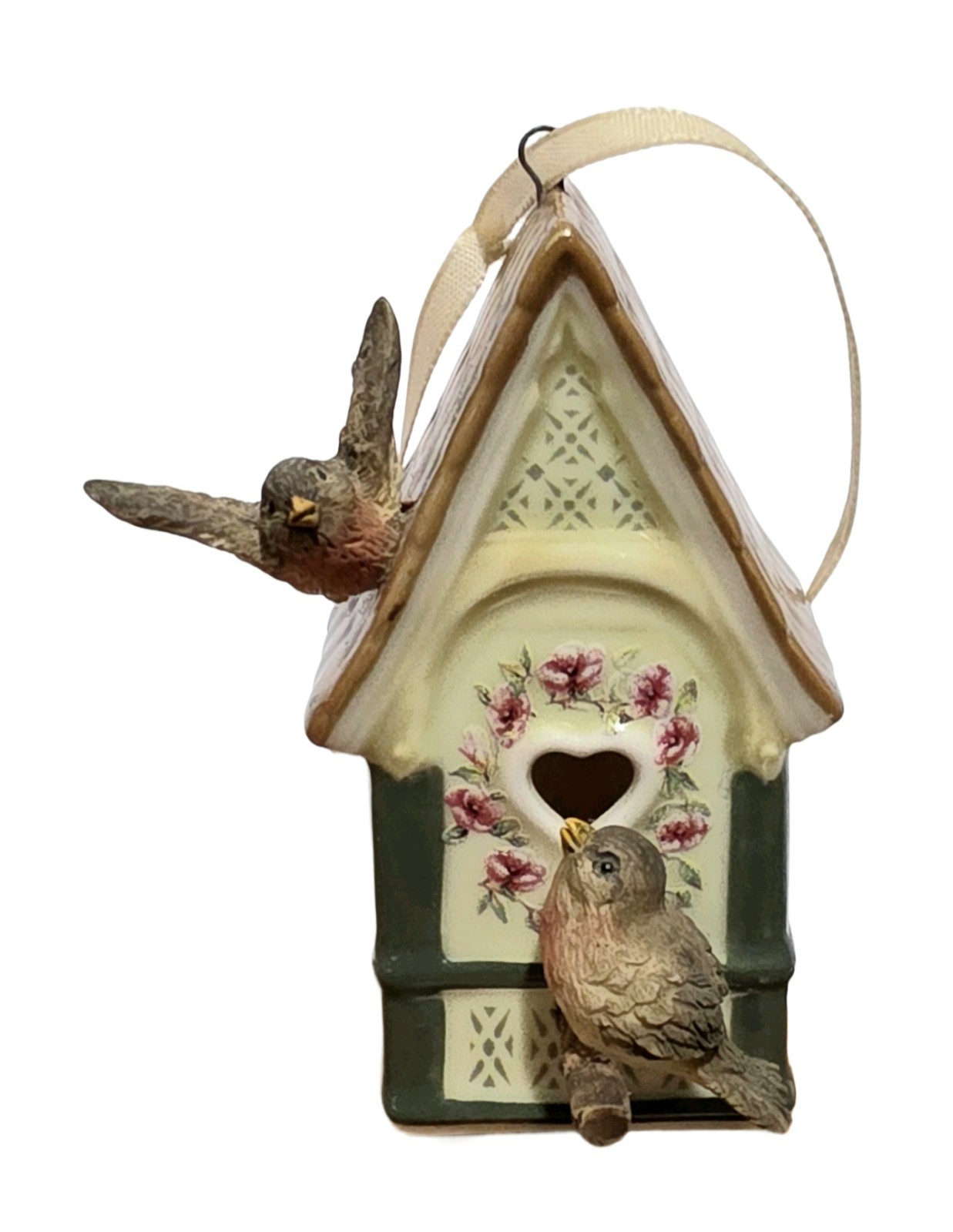 Bradford Editions 2 Heirloom Porcelain Bird Houses w Labels