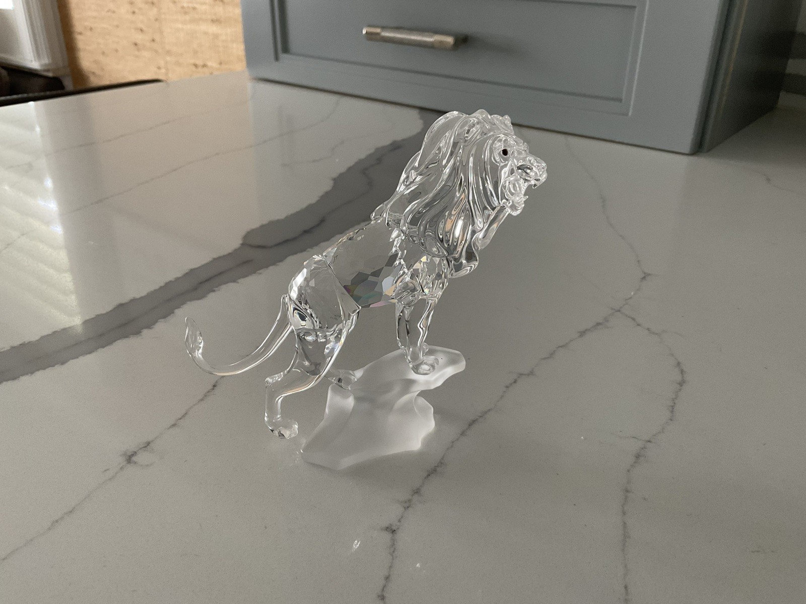 SWAROVSKI CRYSTAL FIGURINE LION STANDING OF ROCK NO BOX