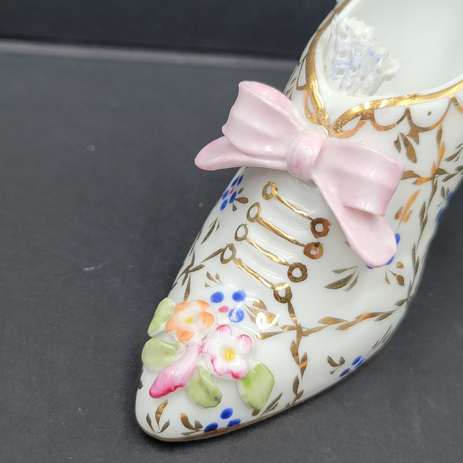 Vintage Dresden Lace Porcelain Victorian Shoe Royal Paris Levi 4.5″