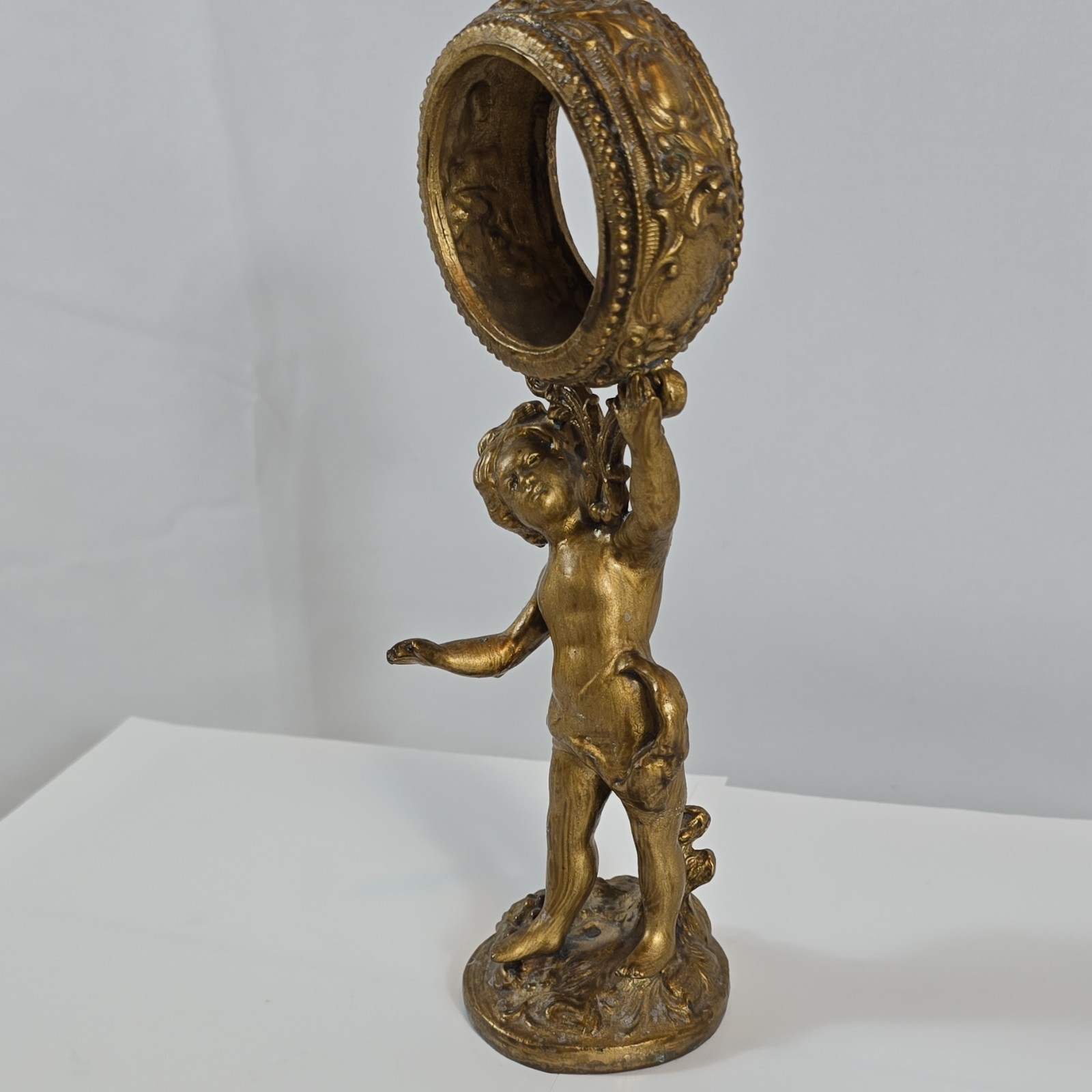 Antique Gold Angel Metal Figurine 8in Decorative Sculpture Ornament Adults