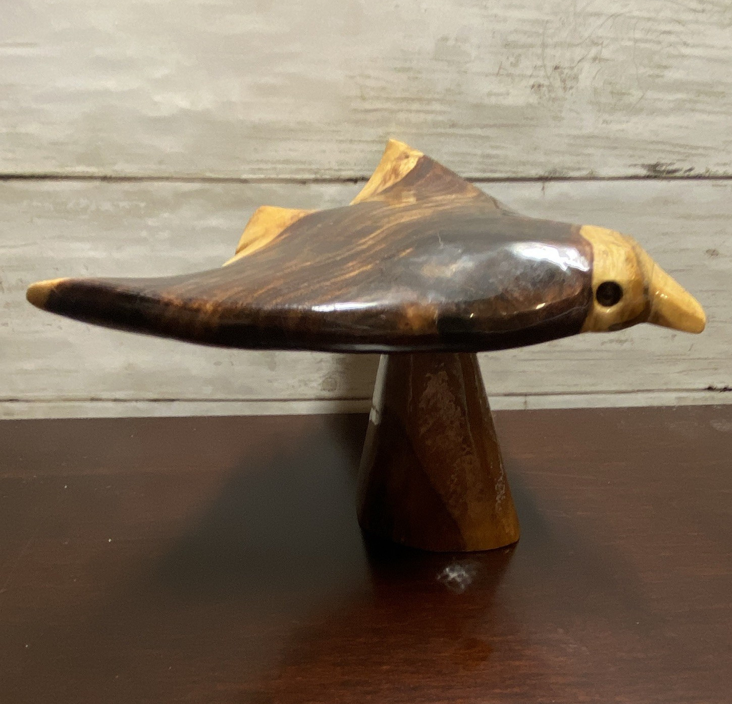 Hand Carved & Polished-Soaring Ironwood Bald Eagle 1970s folk piece