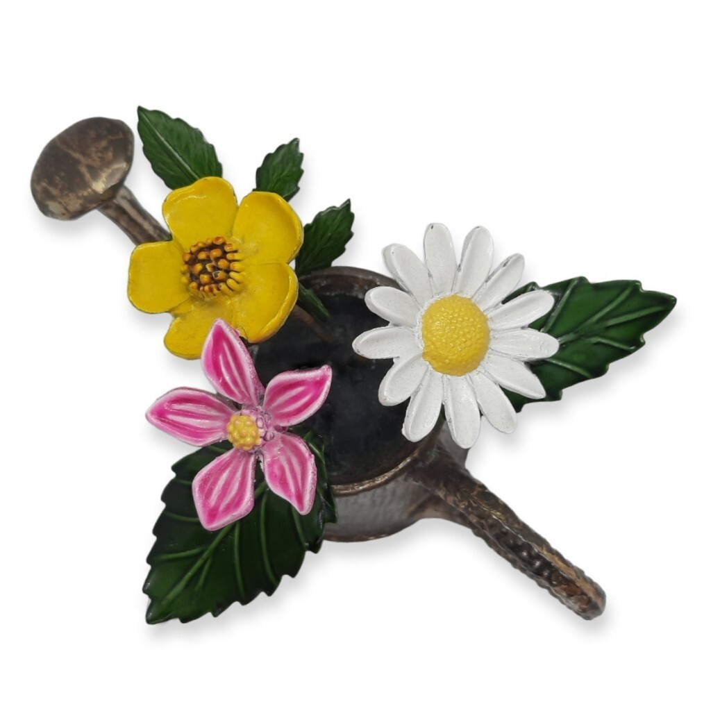 MCM Watering Can 1960s-70s Enamel Flowers Decoration Mid-Century Modern Gift VTG
