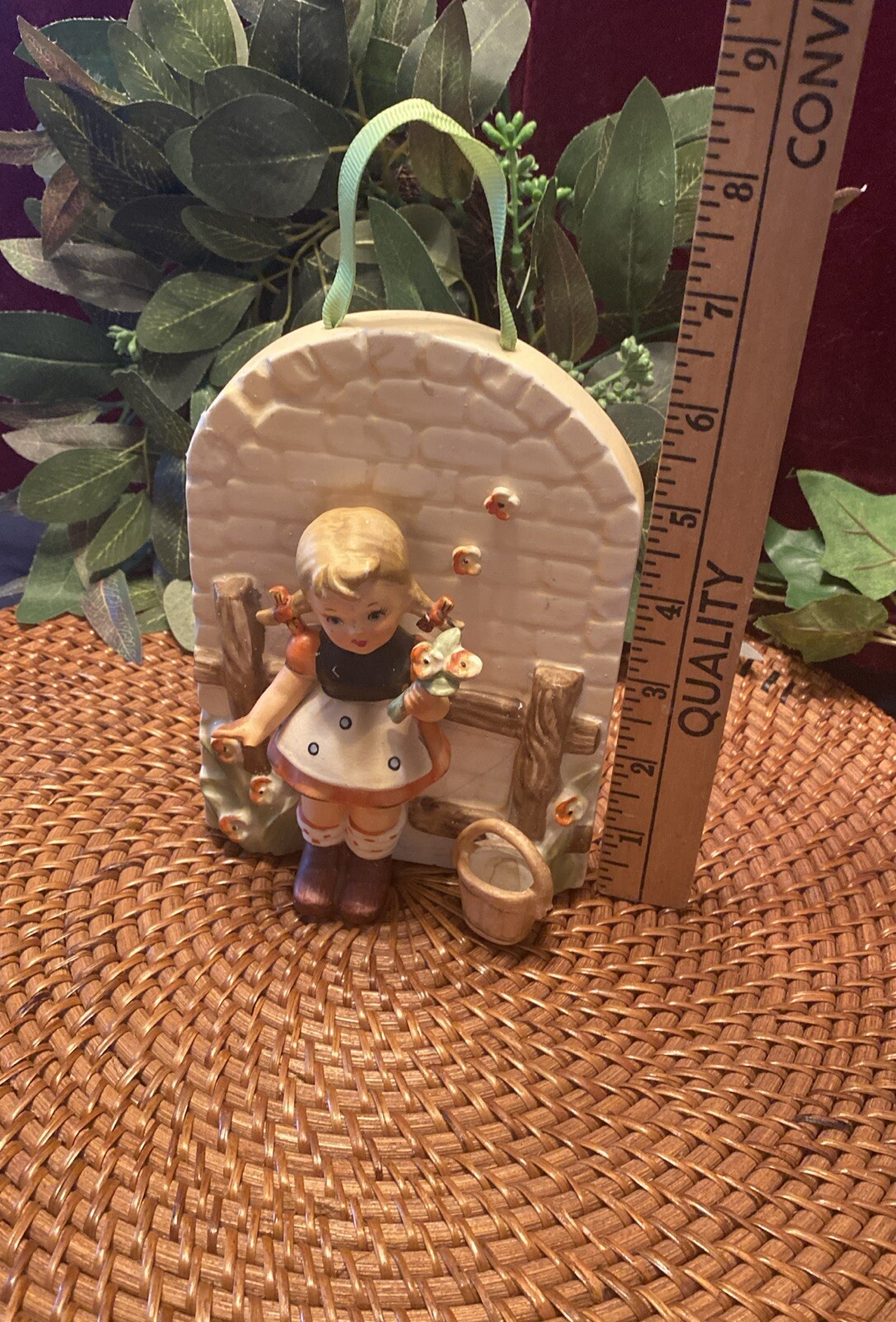 Vintage Erich Stauffer Wall Hanging Figurine -Girl & Flowers-Hummel #S8398 Great