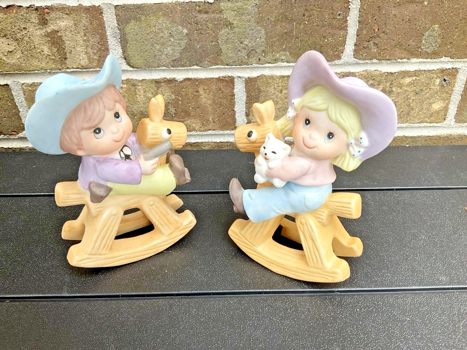 Vintage Homco Cowboy Cowgirl on Rocking Horse Figurines 1417 Foil Label