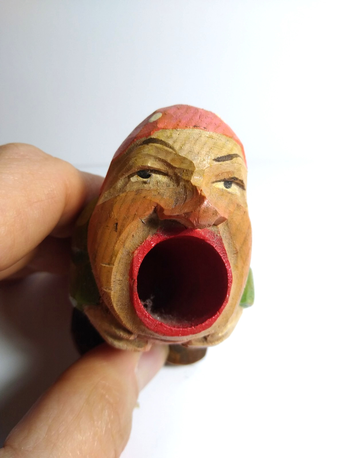 ANRI Vintage Wood Hand Carved Gnome Match Toothpick Holder Elf Dwarf Kitsch Cute