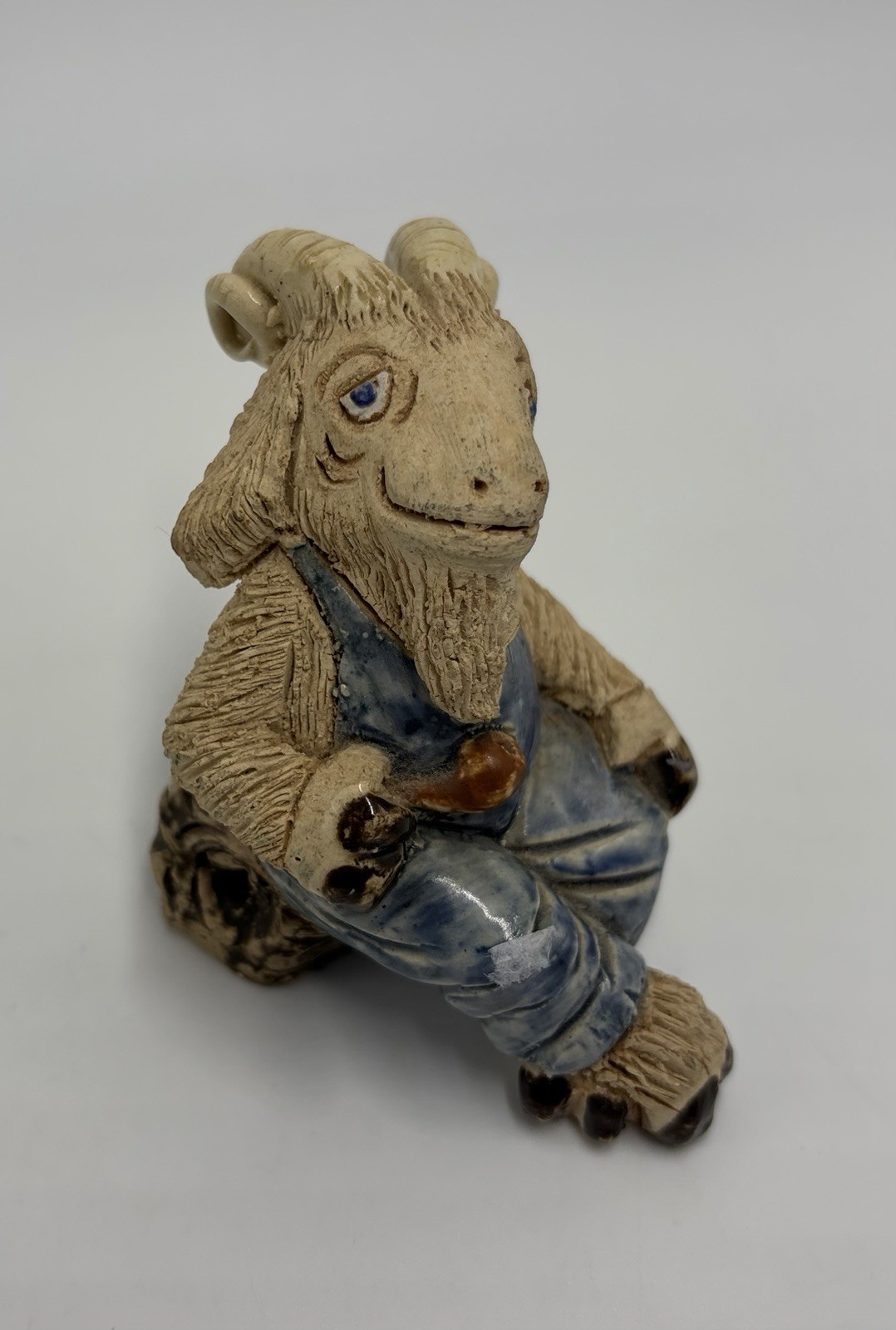 VNTG Artesania Rinconada Big Horn Sheep Ram Overalls W Pipe Figurine Statue Goat