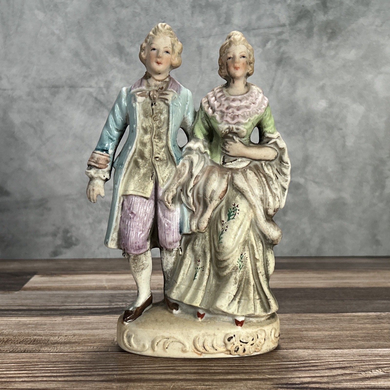 Vintage Porcelain Victorian Couple Statue Hand Painted Japan 1950s Ceramic