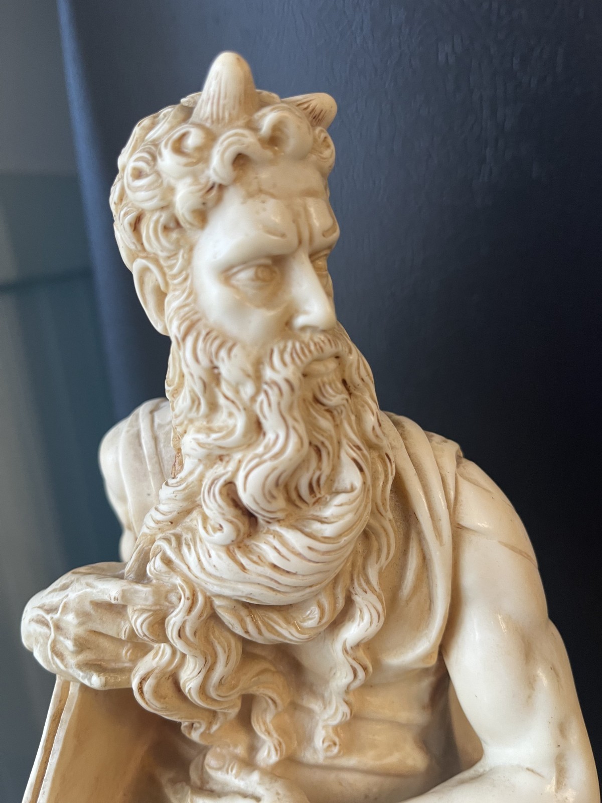 HEAVY VTG HORNED Michelangelo Moses Statue 13″ Plaster Sculpture Religious Art