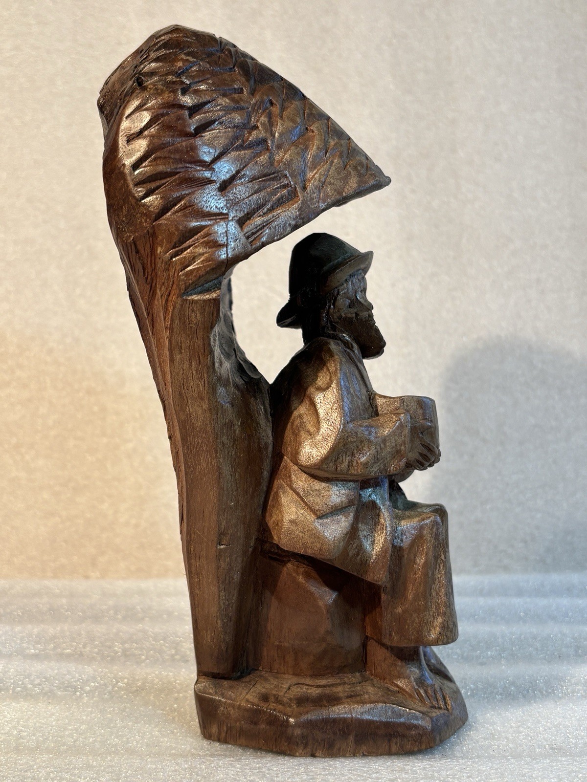 Quebec Canadian Wood Carving Of Old Man Hobo Traveler Artisan Hand-Carved