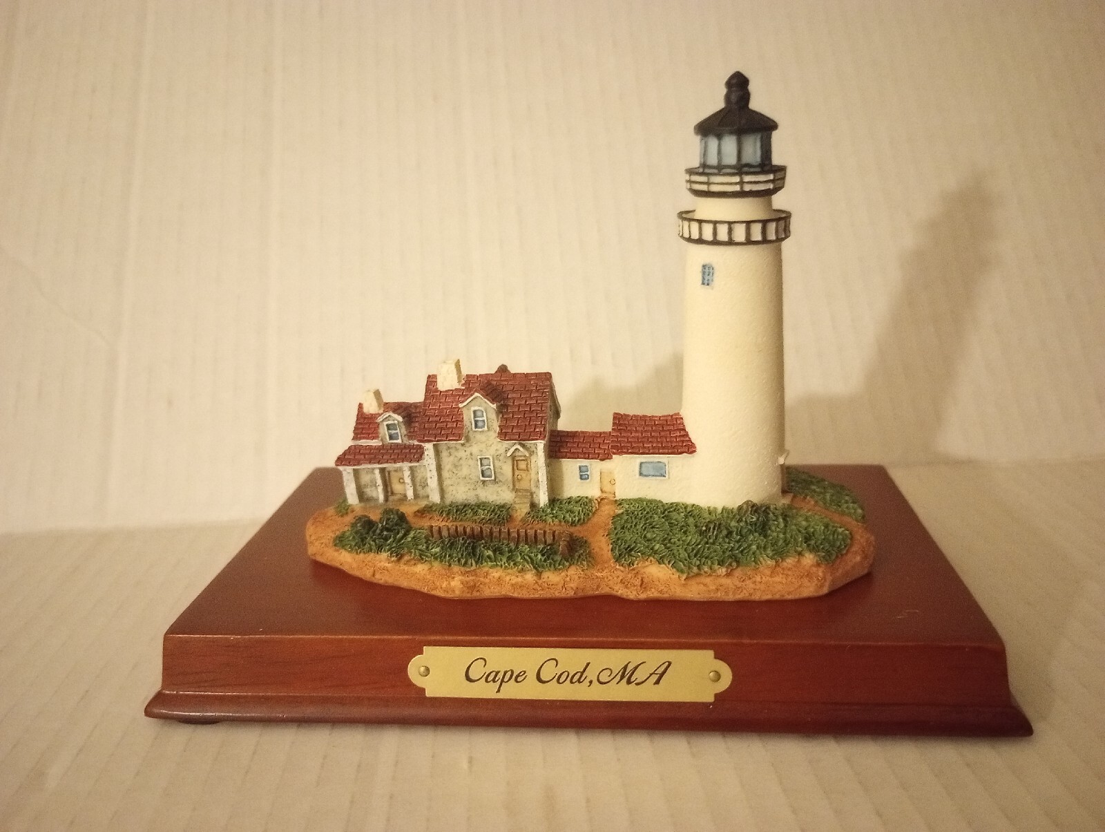 Cape Cod MA Lighthouse Miniature Figurine Cherry Wood Base Mint Nautical VTG