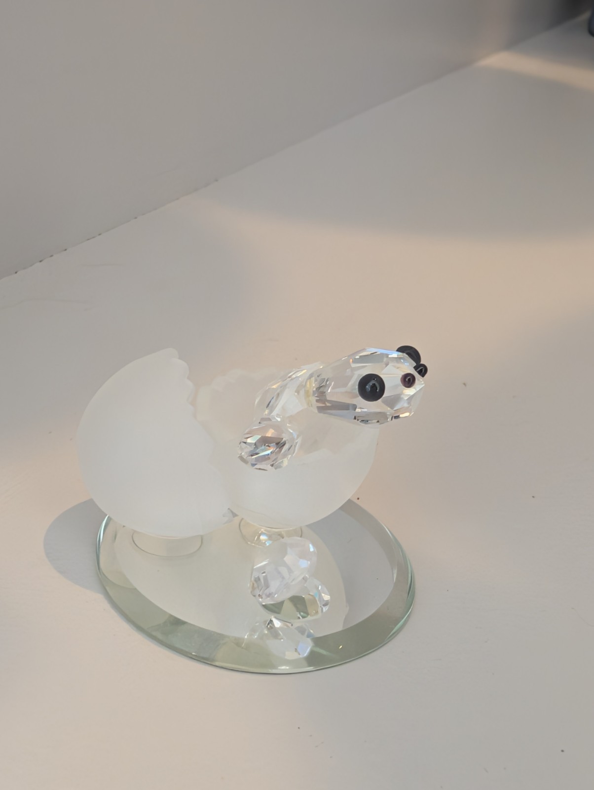 Crystal World Spring Chick In Egg Figurine Mirrored Base Glass Hatching Bird