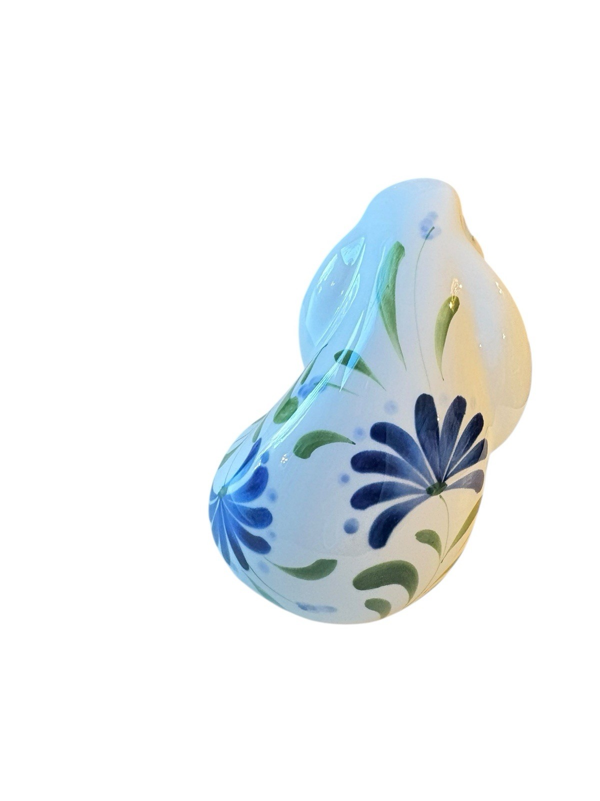 Dansk Porcelain Rabbit Figurine Hand Painted Blue Flowers Green Leaves Retired