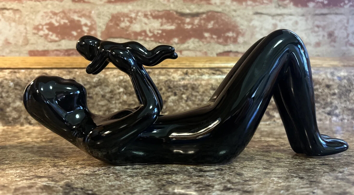 Mother and Child Love Black Ceramic Sculpture Figurine