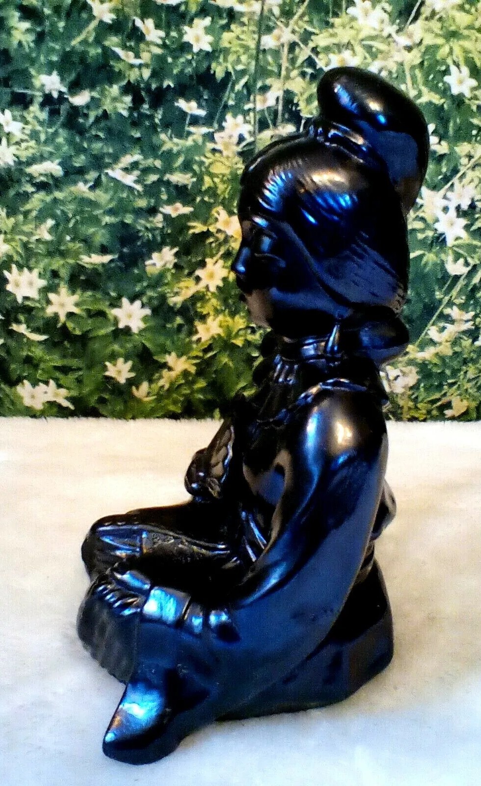 VINTAGE GEISHA GIRL BLACK GLOSS GLAZED CERAMIC 9″ MCM ZEN MID CENTURY 1966