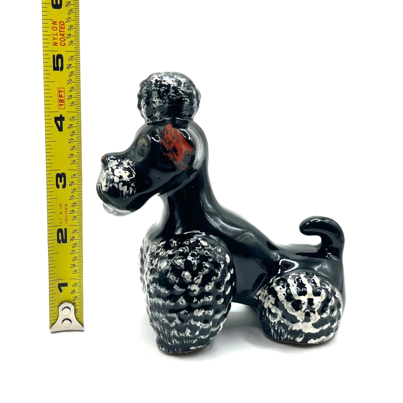 1950s Ceramic Black Spaghetti Poodle Family Set 3 Mom Puppies Leash Chain Japan