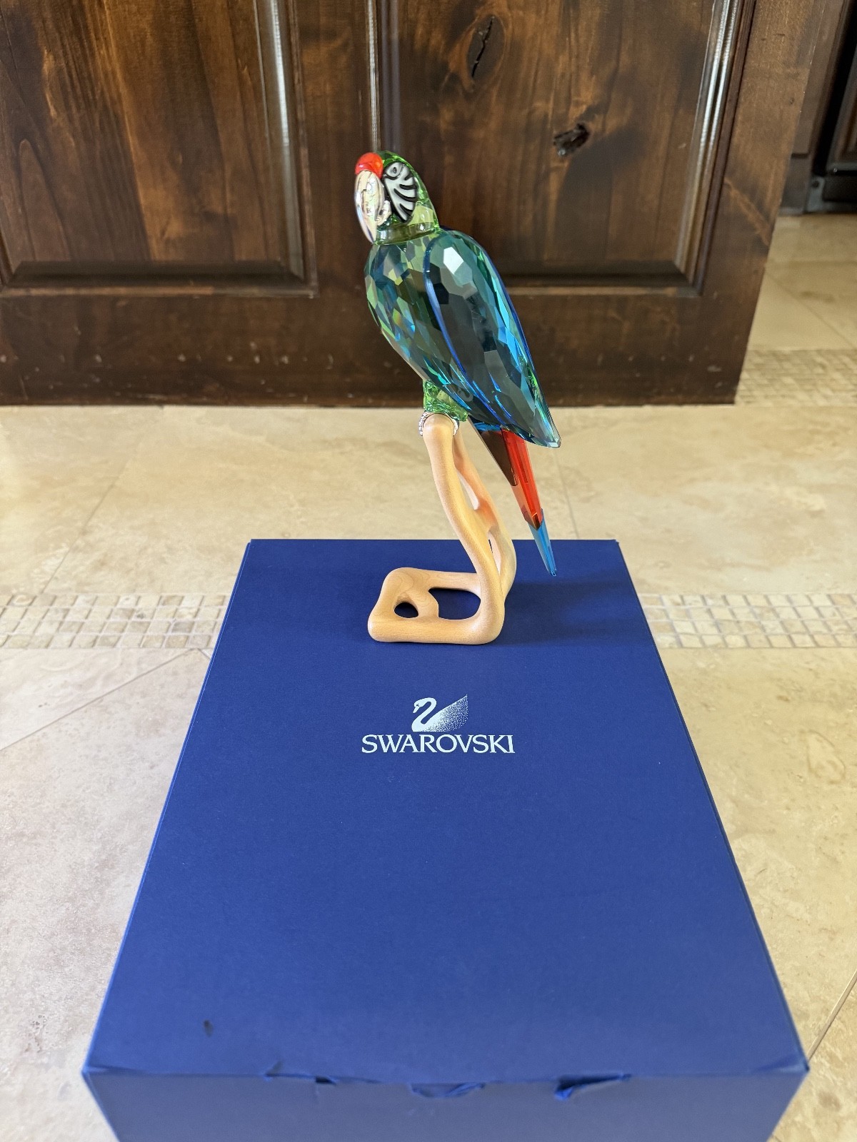 Swarovski Crystal Chrome Green Macaw Parrot Figurine