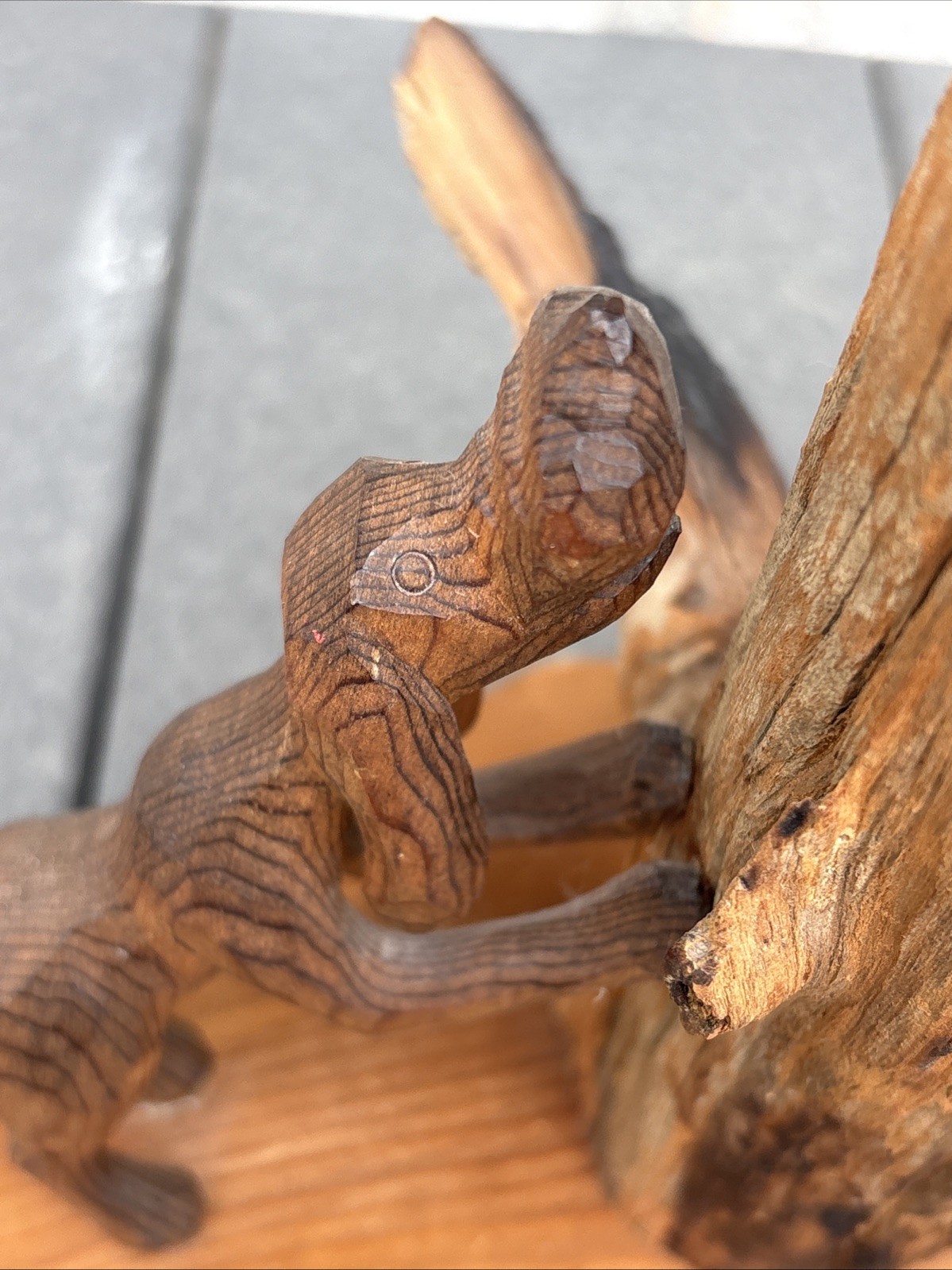 Vintage Handmade Carved Wooden Sculpture Hound Dog / Raccoon 1978 Cairo GA OOAK