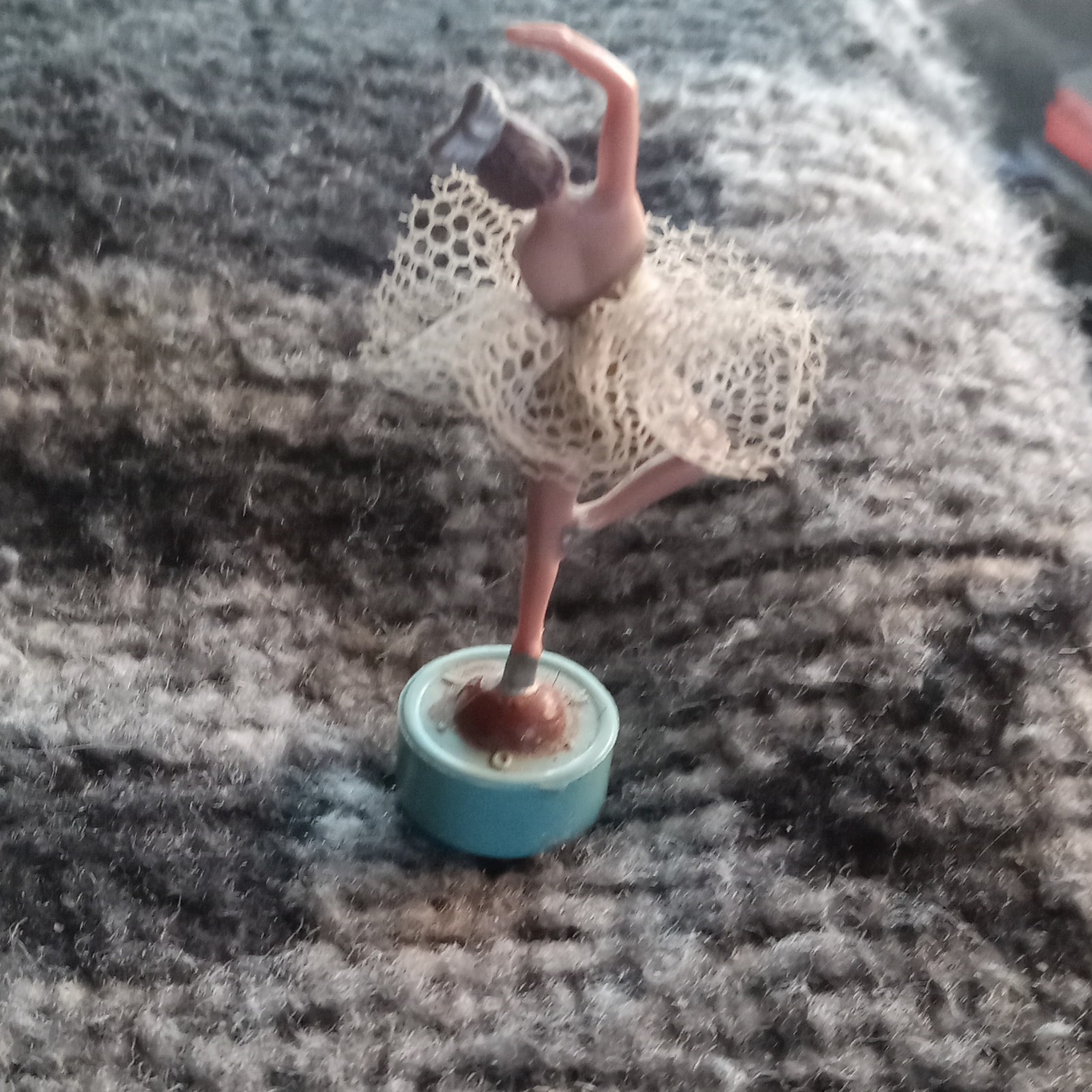 Small Multicolor Ballerina Figurine, Plastic & Fabric Lace Tutu, 3D Effect