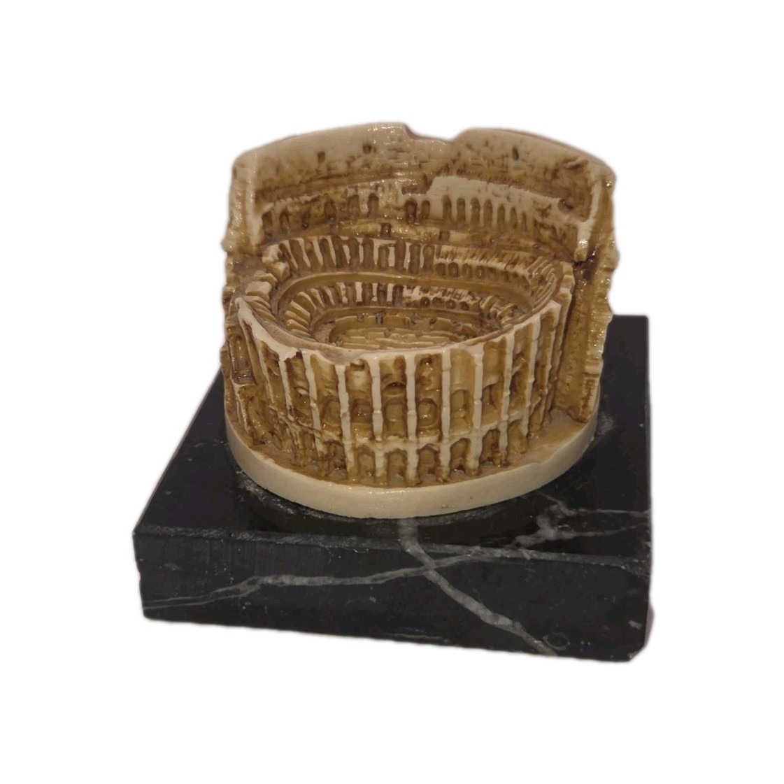Mini Roman Colosseum Figurine With Black Marble Or Granite Base 3 Inches