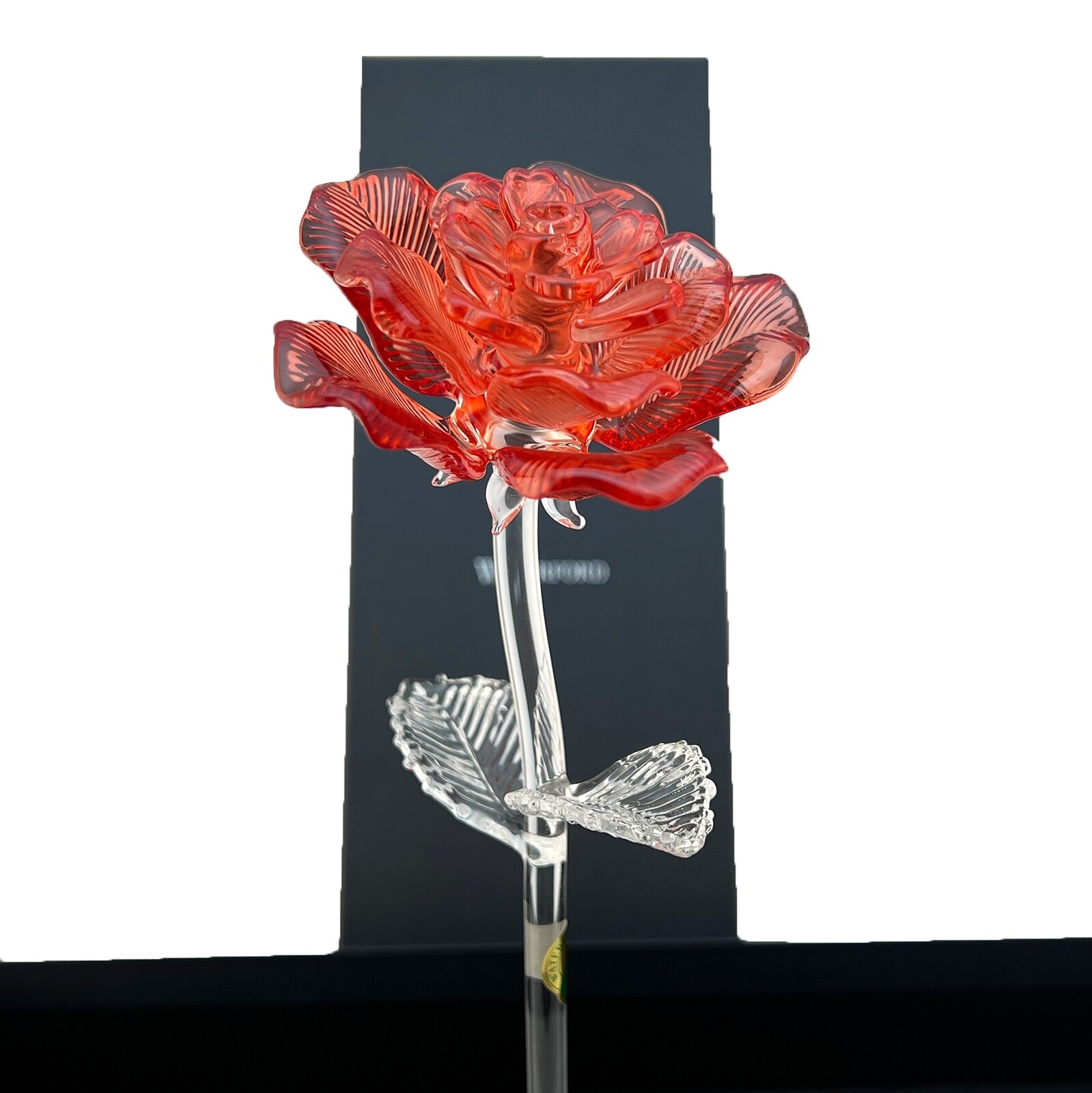 NEW Waterford Crystal Fleurology Rose in Coral Orange Color 15″ Sculpture NIB
