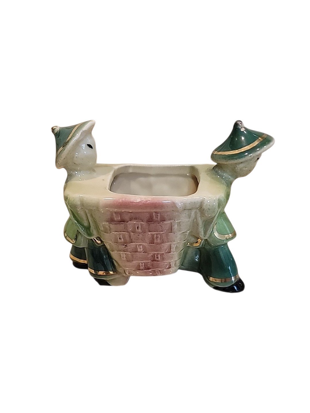 Vintage Shawnee Oriental Asian Two Men Carrying Basket Figurine Planter 537