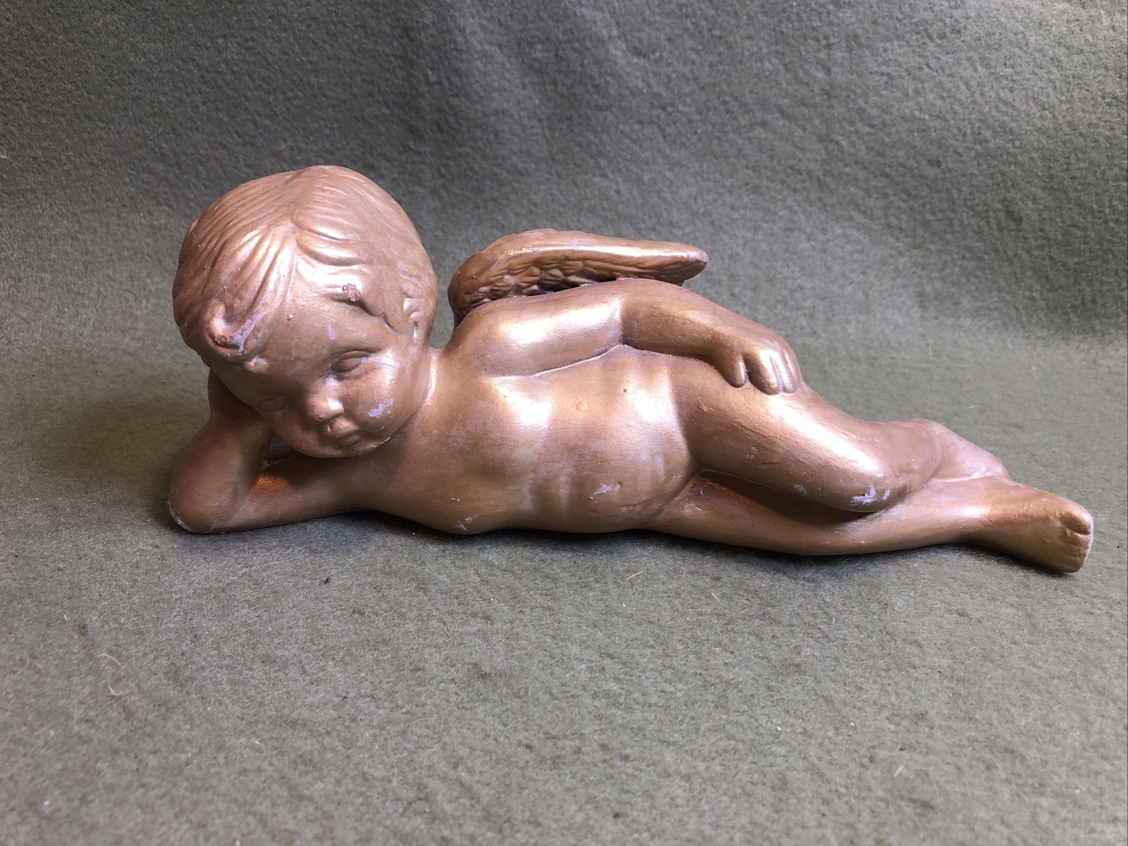 Vintage Gold Tone Angel Baby Cherub Lying Down Naked boy (9”)